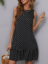 A-Line High Waisted Pleated Polka-Dot Split-Joint Round-Neck Mini Dresses